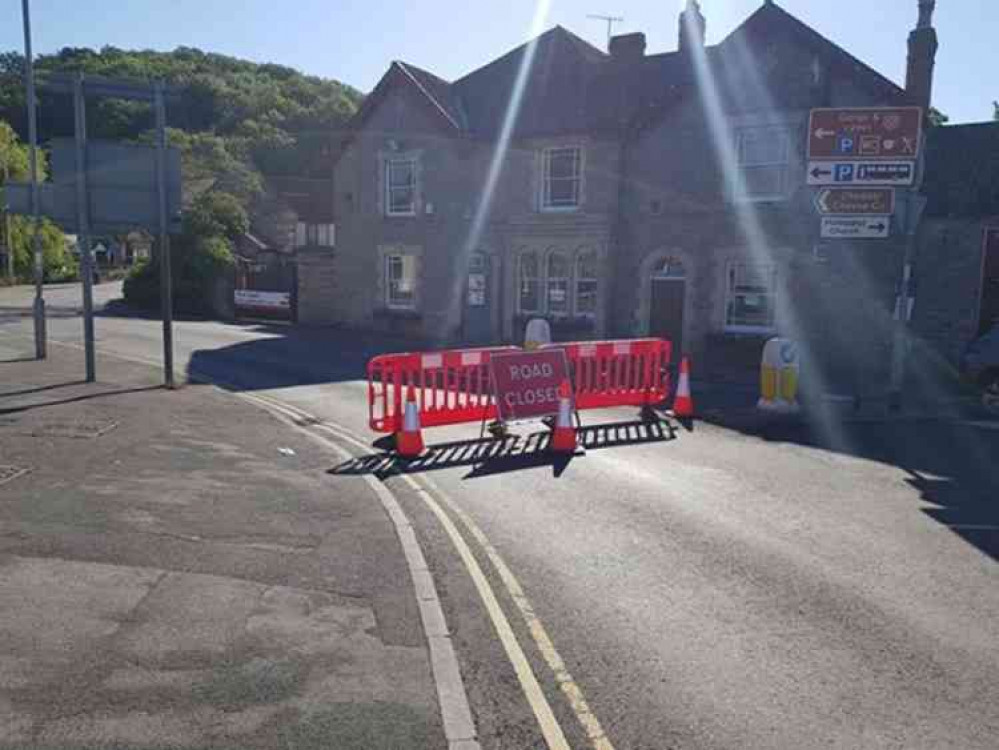 The road closure sign at the bottom of Cheddar Gorge