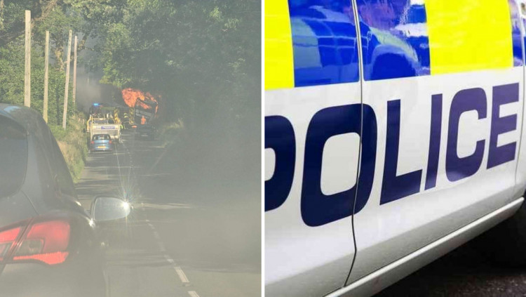 A lorry is on fire on the Exeter Road (Credit: Witness at the scene/ Chay Pell via East Devon and Exeter Traffic News)
