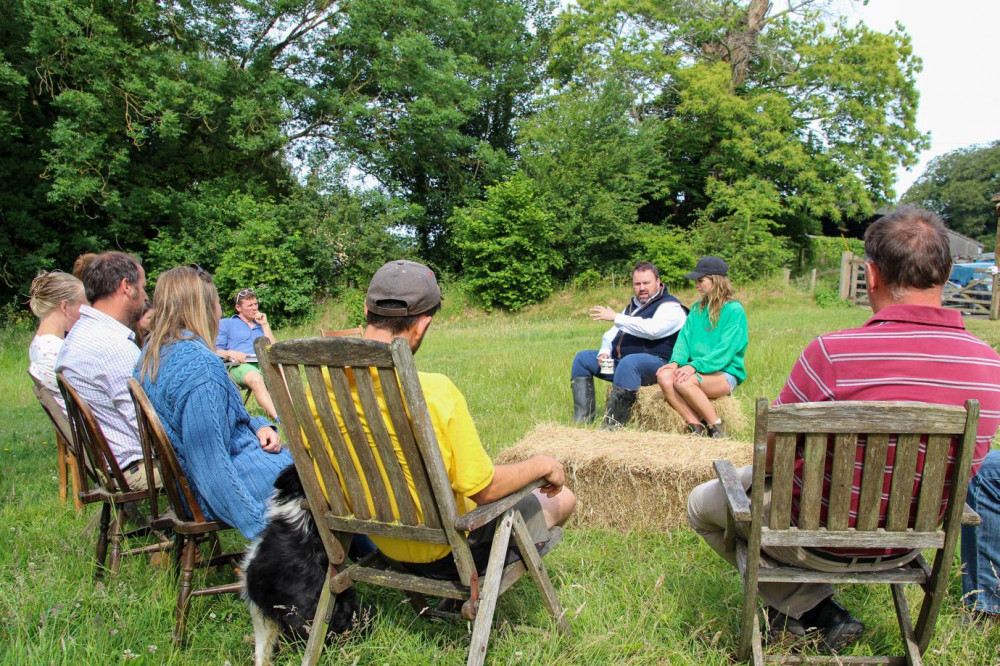 Chris Loder MP and host Sophie Gregory pictured with other local farmers at the summit