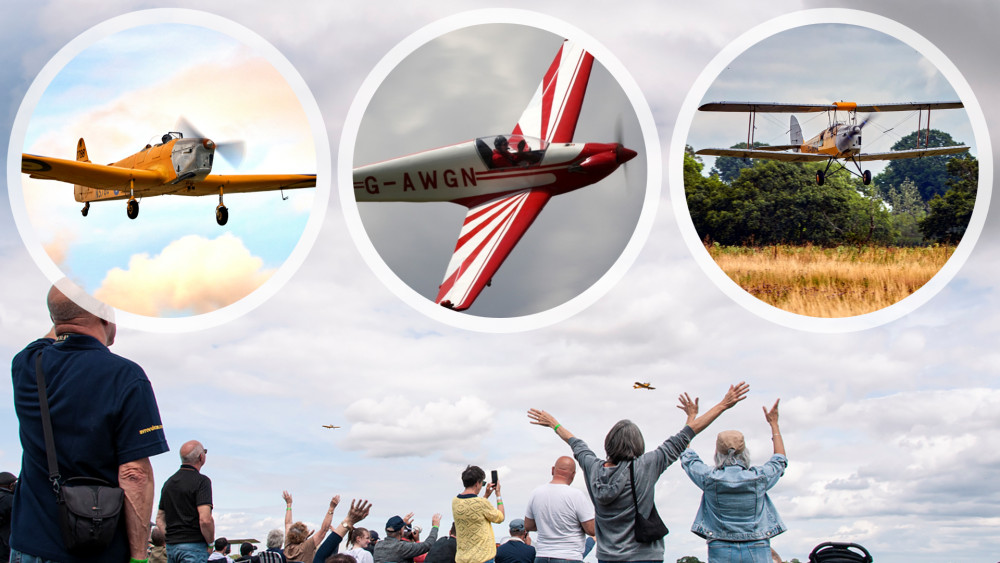 Spectators at Stow Maries watched dozens of historic planes flying overhead, in dramatic displays which celebrated the history of aviation. (Credit: Andrew Critchell, Paul Johnson, and SMGWA. Composite by Ben Shahrabi)
