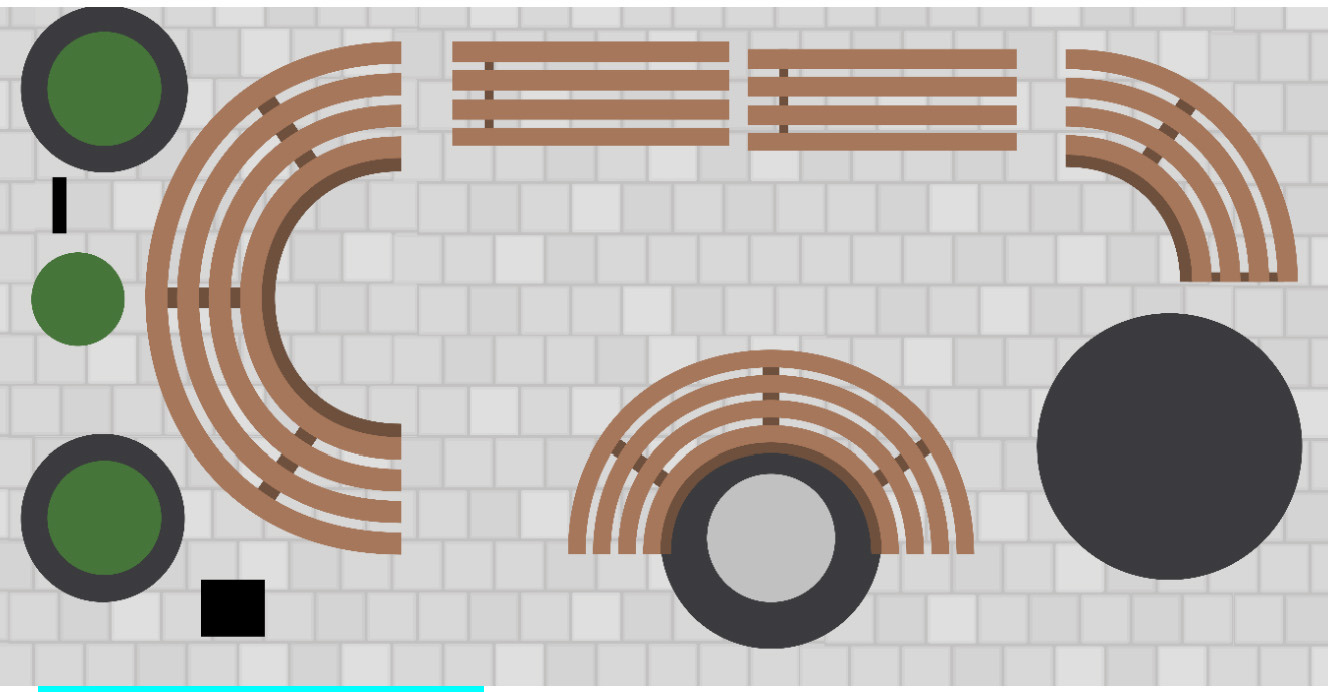 One idea includes trees in planters (left), seating, including around the Town Pump (centre) and a performance area, to the right.