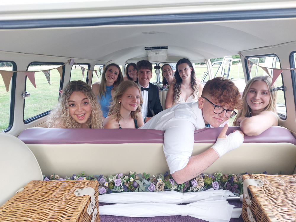 Lucky Penny: Latest news from the iconic VW Campervan as she ferries pupils to their school prom. CREDIT: Lucky Penny/Kate Peto 