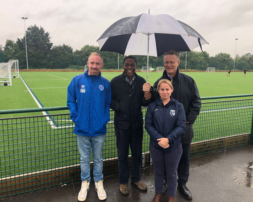 Ahead of England vs Nigeria in the 2023 Women's World Cup Bim Afolami MP visits Hitchin Belles at the Priory School. CREDIT: Bim Afolami MP 