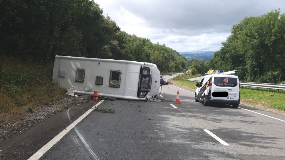 Caravan involved in crash on A380 (Devon and Cornwall Police)