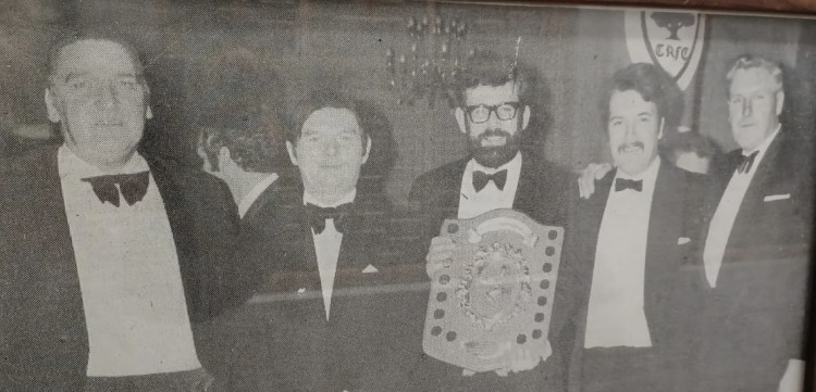 Men of Thurrock rugby: from left - Dr Doug Smith, Carwyn James, Clive Beynon, Dr Alastair Farquharson and Barry Lawrence. 