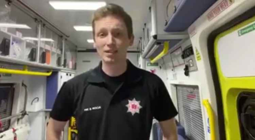 Firefighter Jack Charles inside a combined crew ambulance (Photo: Devon and Somerset Fire and Rescue Service)