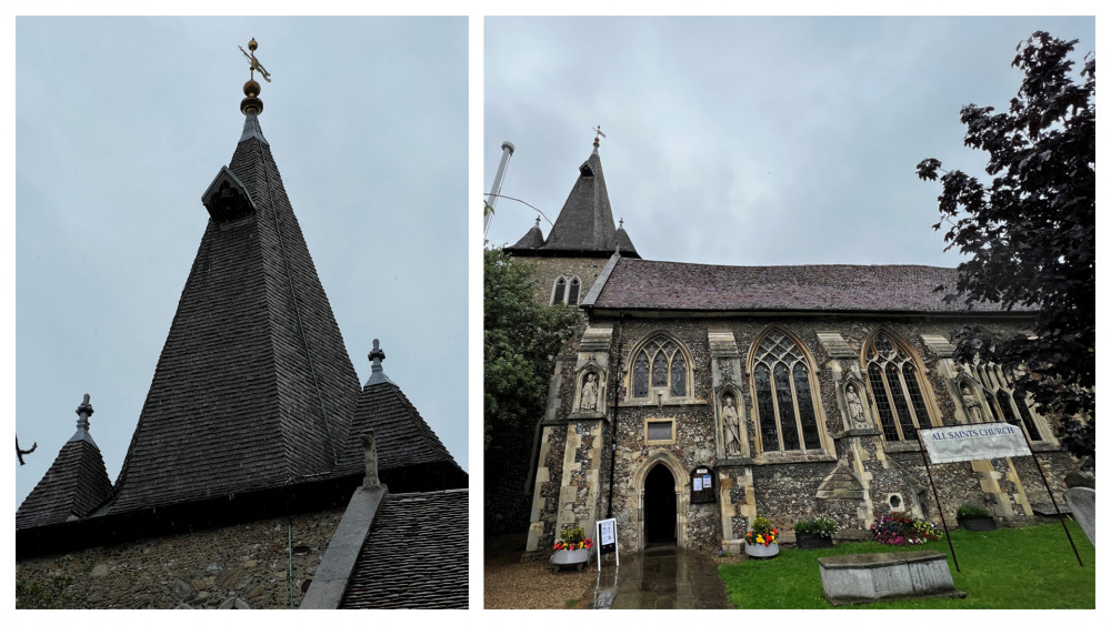 From the roof of All Saints’ Church, Maldon, rises the tower - unique with its triangular plan and hexagonal spire. (Photos: Ben Shahrabi)