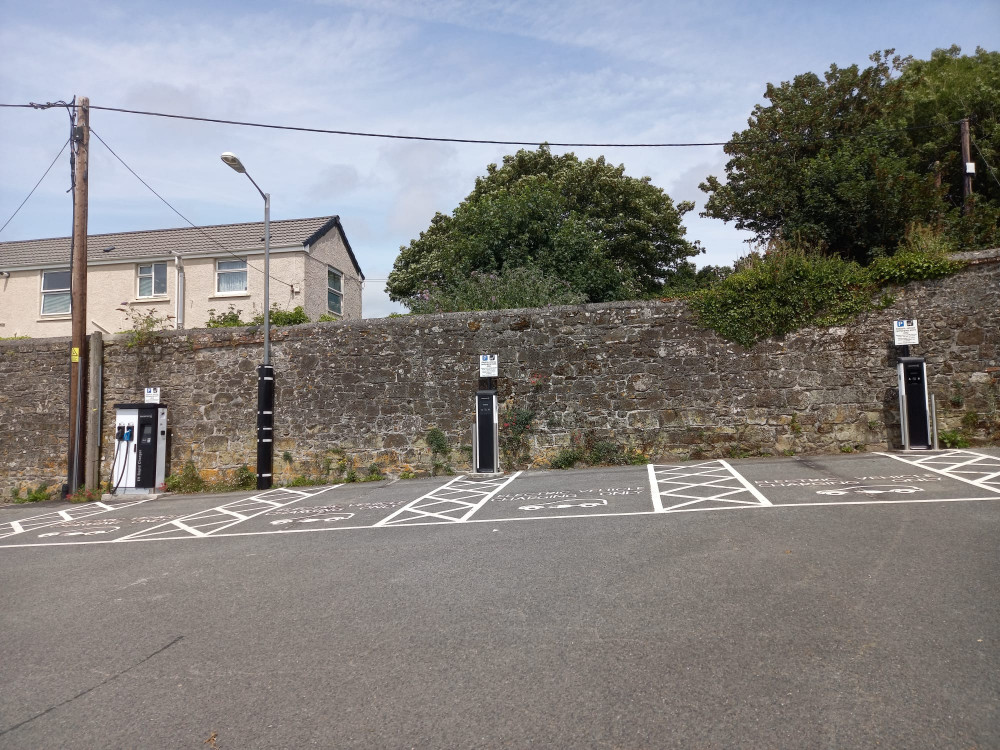 The new charging points in Trengrouse Way Extension Car park. (Image: Helston Town Council) 
