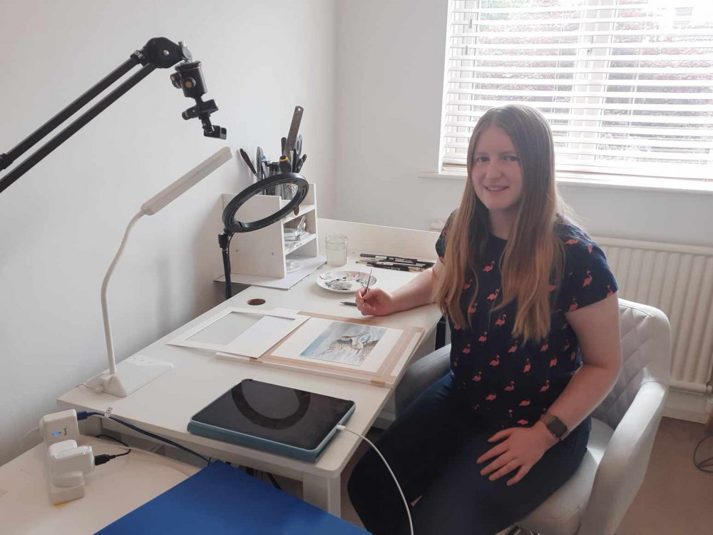 Wildlife artist, Christina Quine, at home in her studio. (Photo: Deborah Bowyer/Sandbach Nub News)