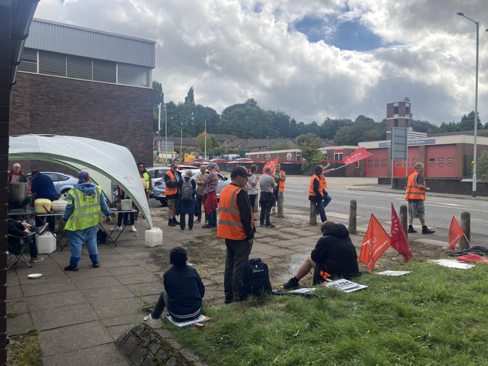 The picket as seen outside the Daw Bank bus depot (Image - Alasdair Perry)