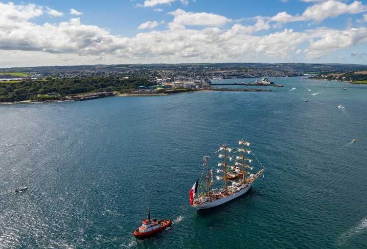 The Cuauhtémoc entering Falmouth for the 2023 Tall Ships.  (Image: 3Deep Media) 