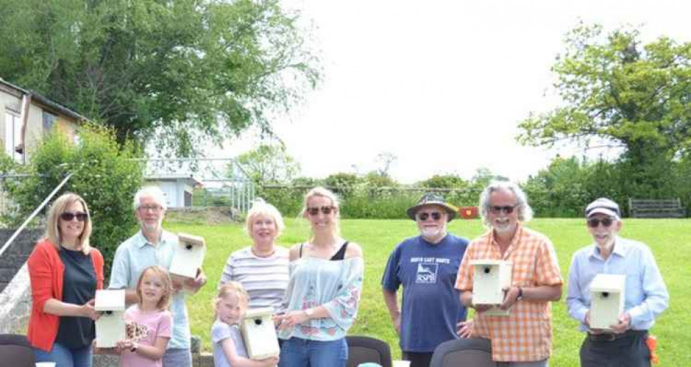 Badgworth villagers with some of the bird boxes