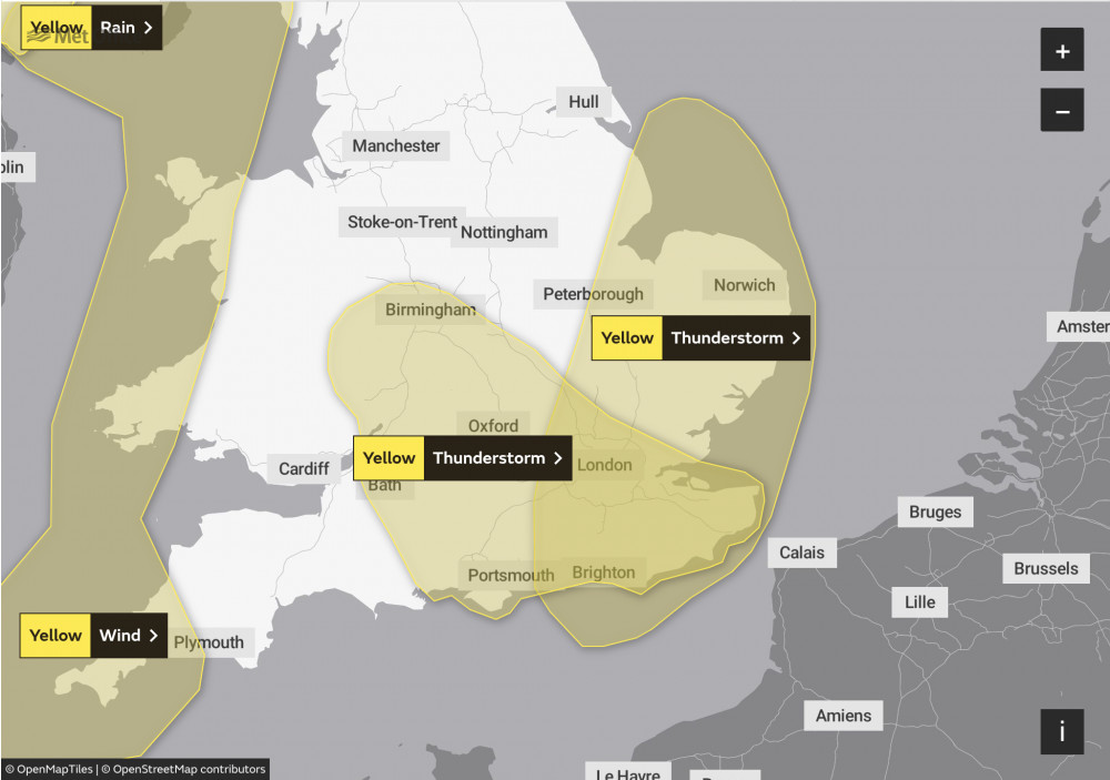 Yellow thunderstorm warning. (Image credit: The Met Office)