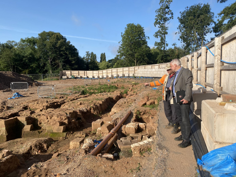 Pictured at Abbey Fields Cllr Jim Sinnott and Bryn Gethin Archaeology Warwickshire (image via Warwick District Council)