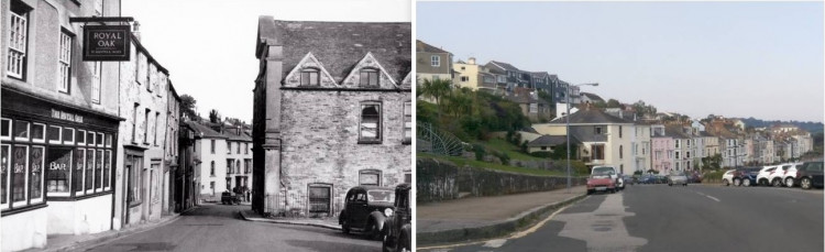Prince Street Falmouth in around 1950s and the present day. Part of the changing face of Falmouth series in the archives. (Image: Supplied by The Poly) 