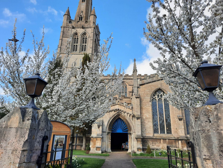 Oakham in Bloom maintain the flowers at All Saints' Church, and will be hosting their quiz in the church's community hall. Image credit: Nub News. 