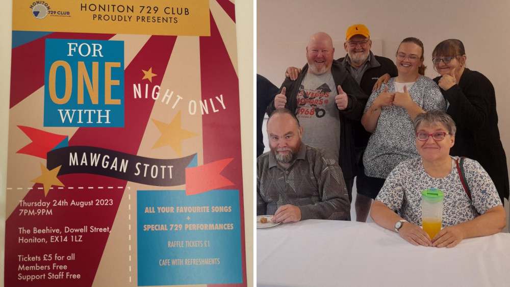 Left: The event poster and some members of the 729 Club (Credit: Rachel Louise and Mike Jones) 