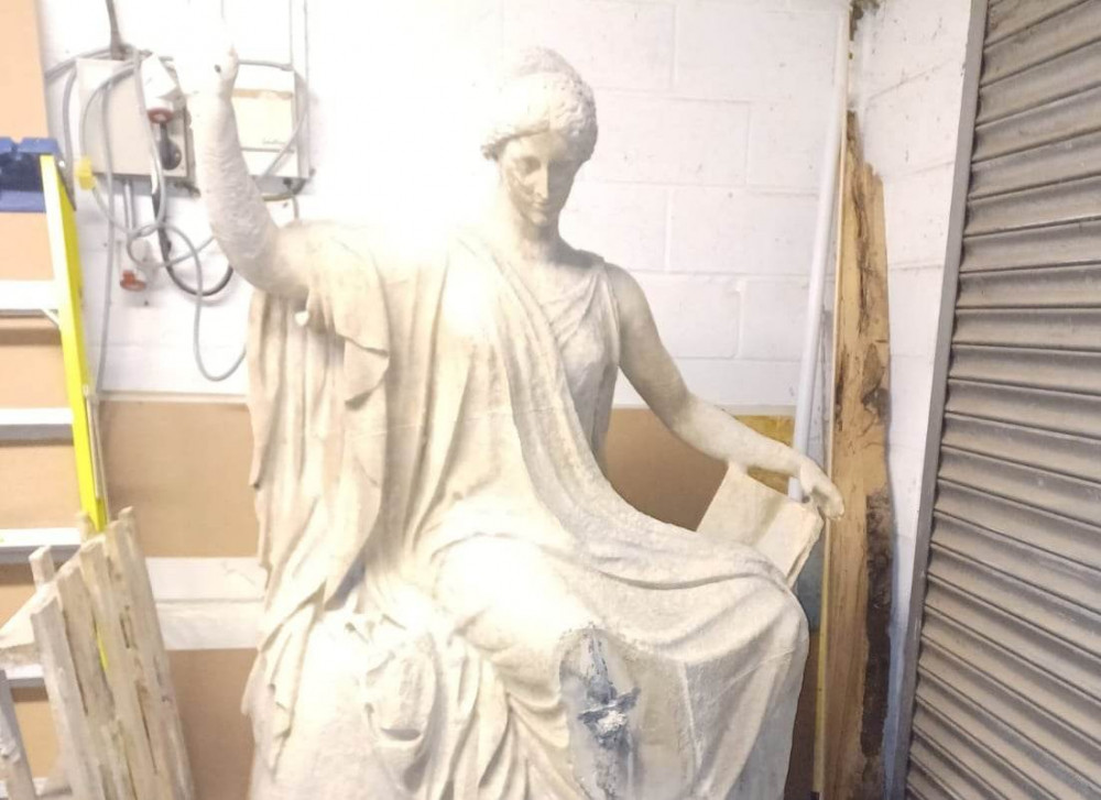 The Lady Justice statue, pictured in Rutland last year waiting for her time to shine. Image credit: Nub News. 