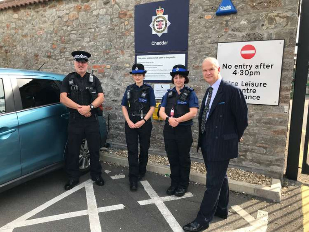 Avon and Somerset police and crime commissioner Mark Shelford with the Cheddar Beat Team today