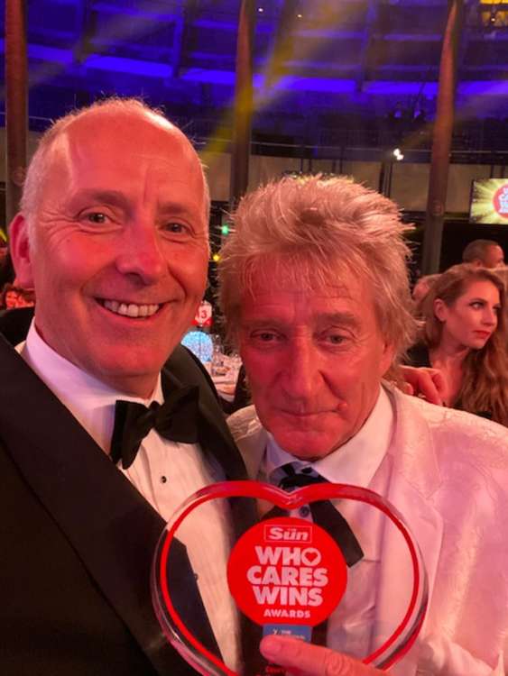 Manager Chris Dando with Rod Stewart