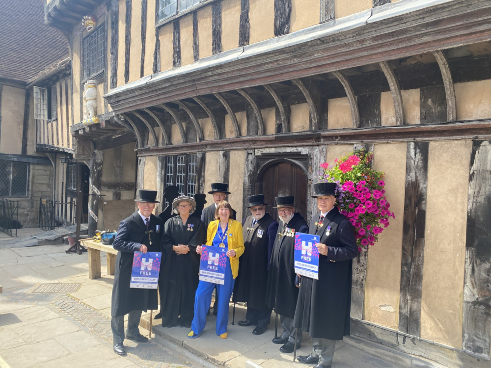 Pictured at the Lord Leycester, Master Heidi Meyer and Brethren with the Chairman of WDC Cllr Sidney Syson (image via Warwick District Council)
