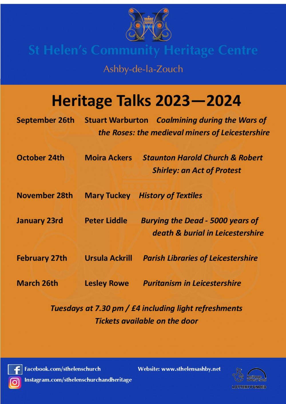 Heritage Talks 2023-2024 at at St Helen's Community Heritage Centre, Ashby de la Zouch