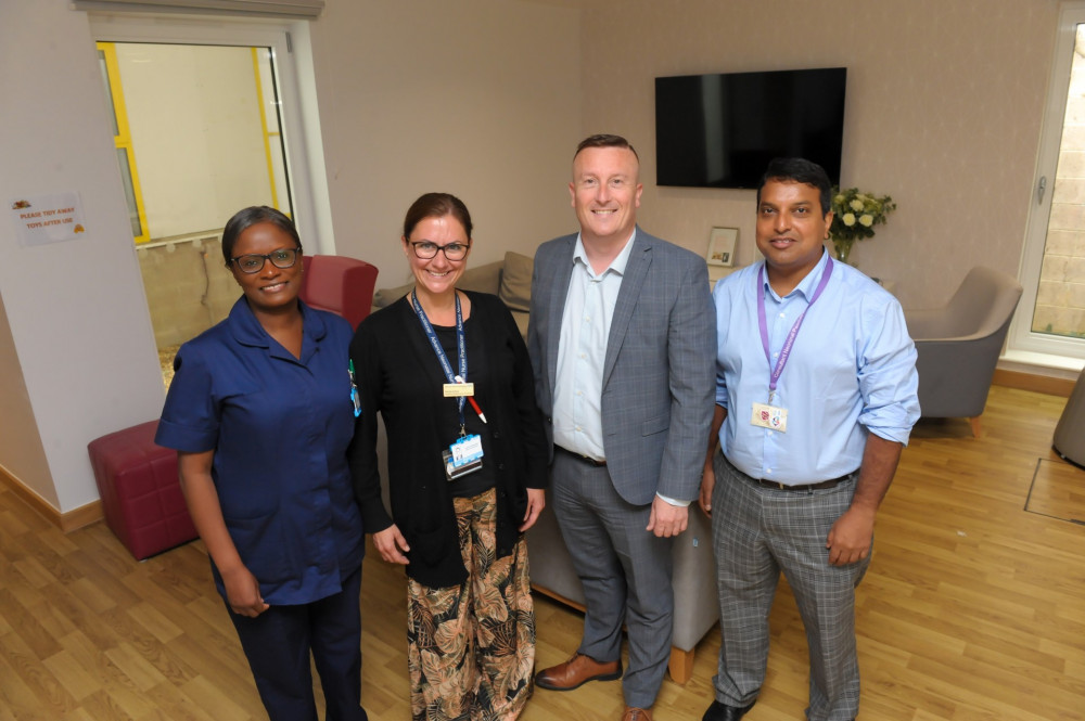 Caroline Chiutare, Nicola Amos and Dr Ahter Amed from Lister Hospital’s neonatal unit, with David Kennefick of Miller Homes (centre, right) inside the newly-renovated ward in Stevenage.