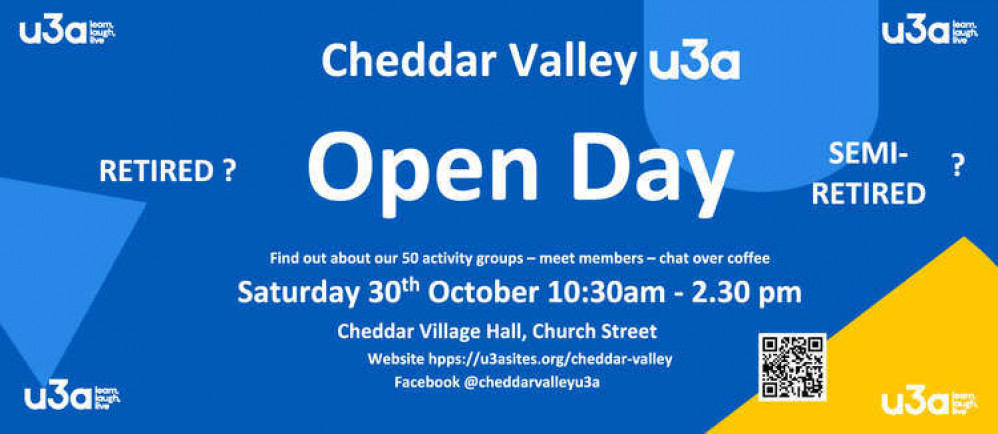 The u3a is holding an Open Day in Cheddar Village Hall on Saturday