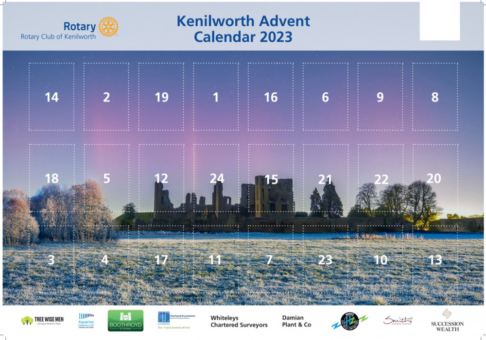 The Kenilworth Advent Calendar 2023 features a stunning image of Kenilworth Castle taken by Nigel Wilkins (image via Kenilworth Rotary Club)