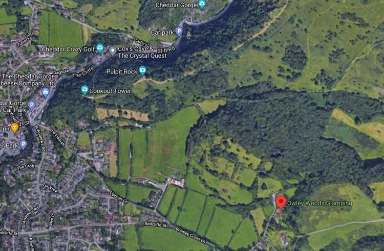 Location of Owley Woods glamping site near Cheddar (Photo: Google Maps)