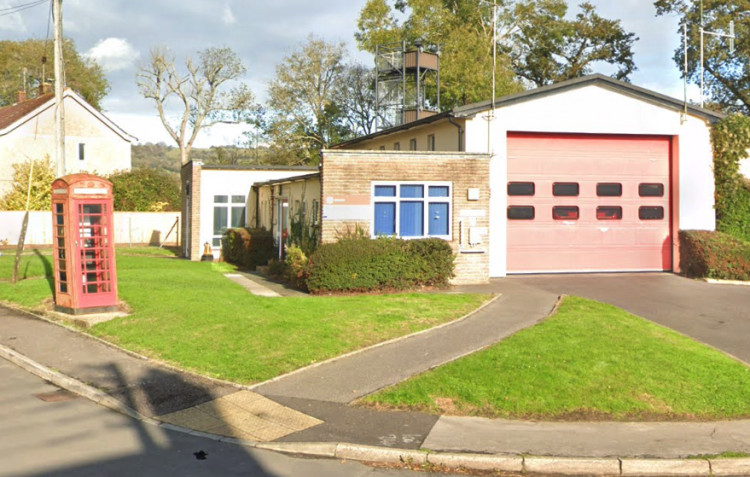 The traditional red phone box outside Beaminster fire station (photo credit: Google Maps)