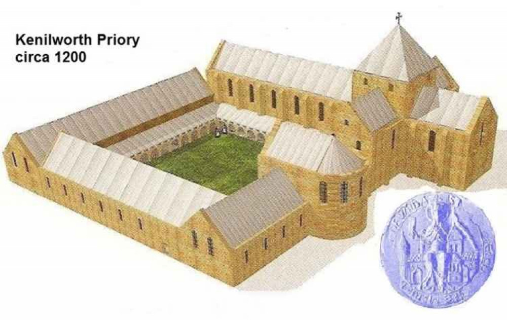 An artist's representation of Kenilworth's priory in 1200 (Image vis HSMP)