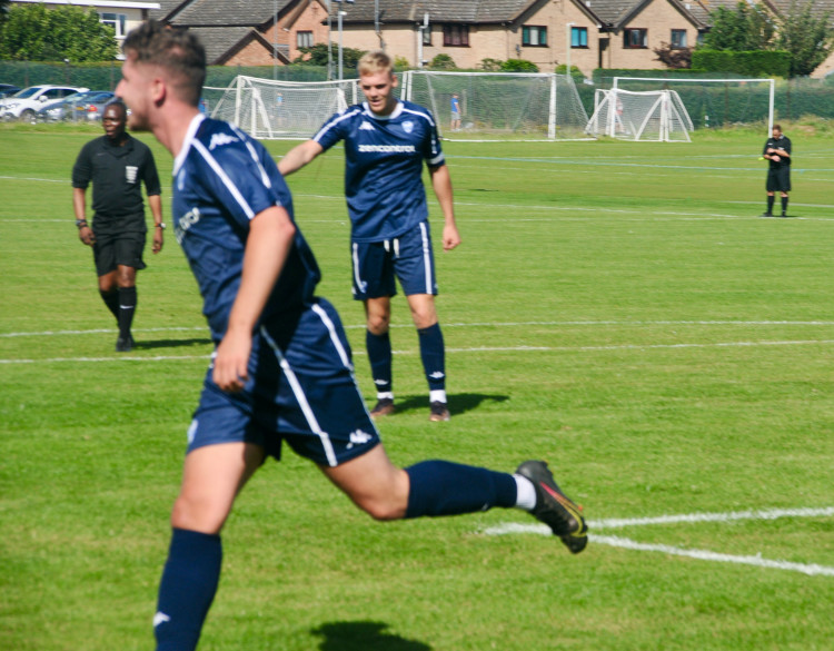 Ollie Godbold celebrates another Brantham goal (Picture: Nub News)