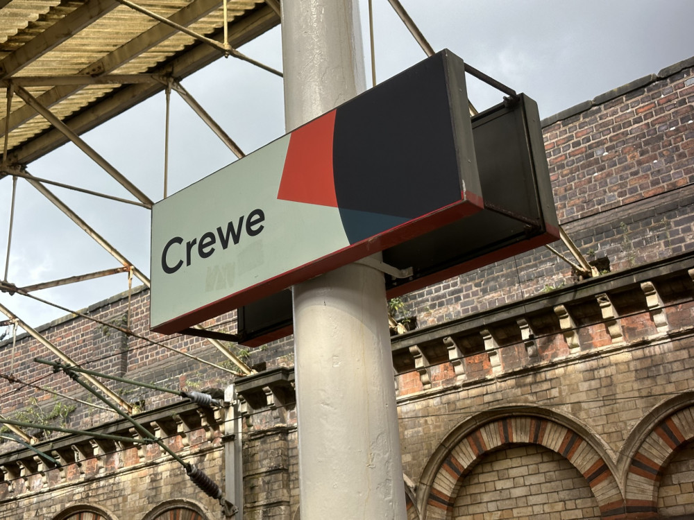 A welcoming sign at Crewe Railway Station. (Image - Crewe Nub News)