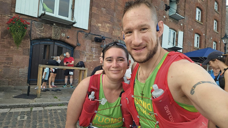 Marathon birthday girl Donna with husband Grahame (SRC)