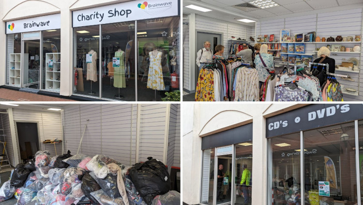 The new Brainwave shop received dozens of bags of donations and bottom right, during renovation work (Nub News)  