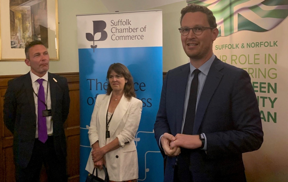 John Dugmore, Julia Pyke and Darren Jones at Parliament (Picture: Suffolk Chamber)