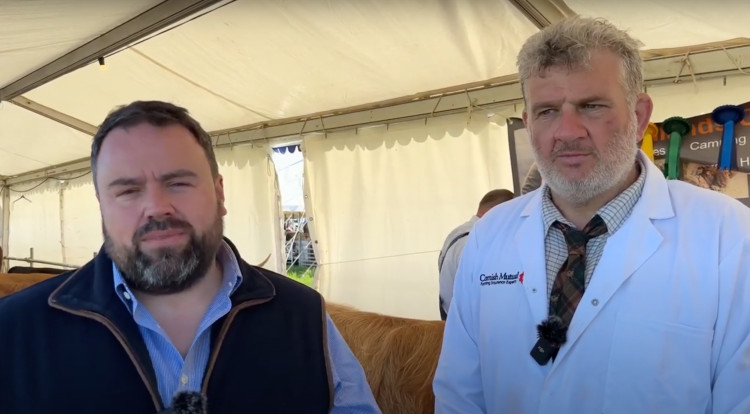 West Dorset MP Chris Loder and livestock farmer Cameron Farquharson at the Melplash Show