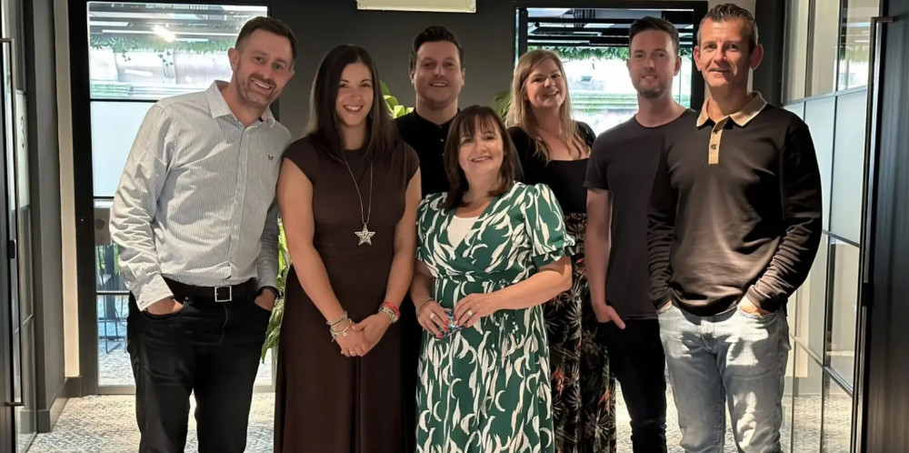 Everybody Health and Leisure Leadership Team (L-R) Head of Finance David Newport, Head of People & Organisational Development Katie Harrop, CEO Thomas Barton, Director of Health & Communities Kerry Shea, Head of CRM Dawn Aston, Head of Business Development Kris Sankey, Head of Leisure Operations Dominic Crisp. 