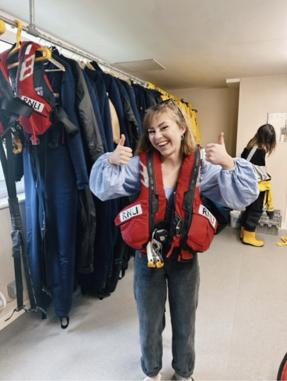 Trying on a life jacket at the RNLI boat naming. (Photo: RNLI)