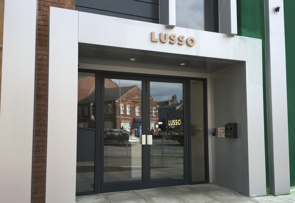 The Castle Street  entrance to the Lusso Apartments, however, the registered address for the complex is on Churchill Way. (Image - Macclesfield Nub News) 