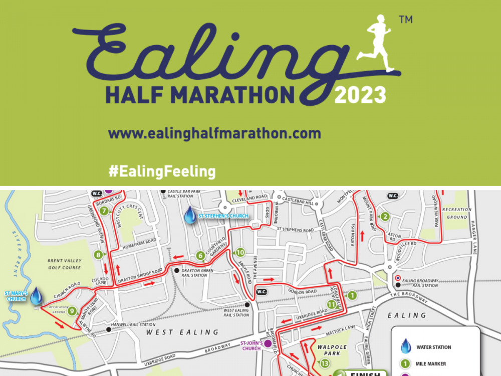 The 13.1 mile course will be run in a single lap, taking in parts of Central Ealing, Montpelier, Pitshanger, West Ealing, Hanwell and St Stephens before returning to Walpole Park via the Uxbridge Road (credit: ealinghalfmarathon.com).