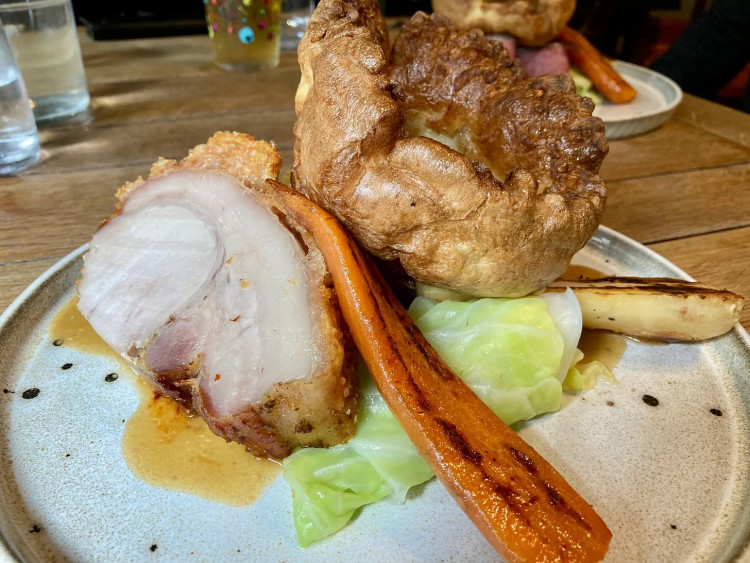 Roast pork at The Peacock at Chelsworth (Picture: Charlotte Smith-Jarvis)
