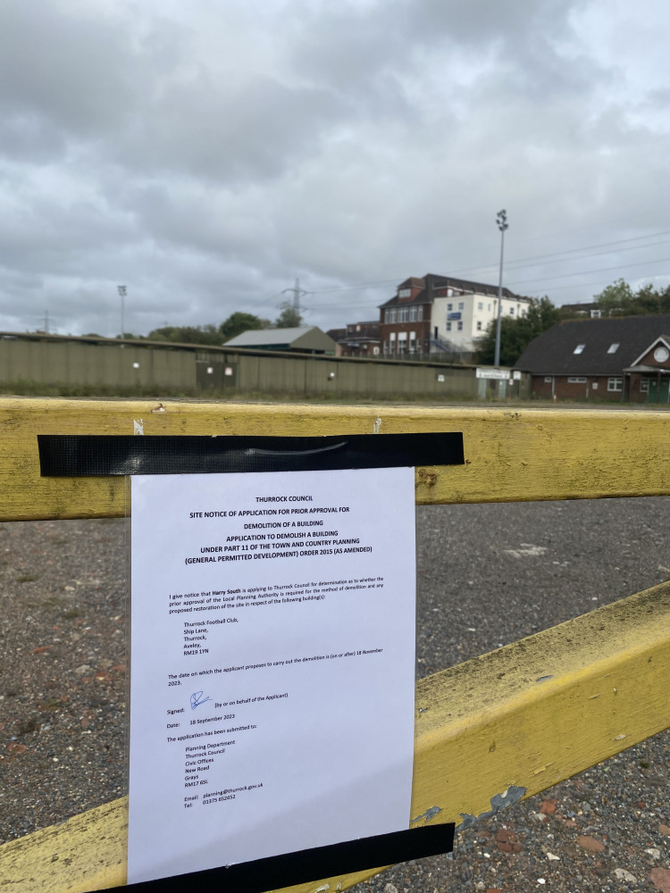 A notice has gone up telling of plans to demolish the football stadium at Ship Lane. 