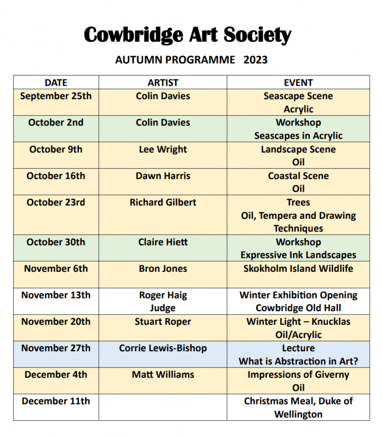 Cowbridge Art Society Autumn Programme Cowbridge Art Society Autumn Programme