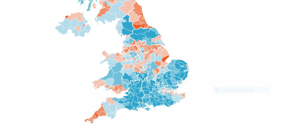 The map shows how many people in an area are in default