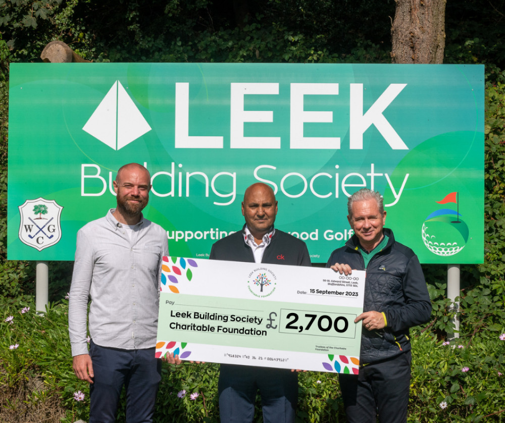 (L-R) Rob Longmore – HR Director at Leek Building Society, Amrik Rai of Westwood Golf Club, and Andrew Healy – Chief Executive from Leek Building Society (Leek Building Society).