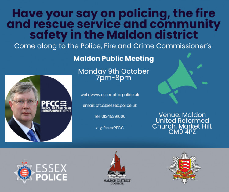 Police, fire and Maldon District Council representatives will join Roger Hirst for a public meeting in October. (Credit: Essex Police)