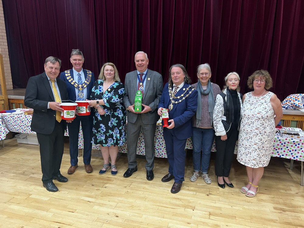 Town Mayor Andrew Lay (middle) was joined by Sir John Whittingdale MP, Maldon District Council Chairman Cllr Kevin Lagan, Cllr Hayley Board, Deputy Town Mayor Martin Harvey, Cllr Flo Shaughnessy, former Mayoress Valerie Eve and Town Cllr Lillian Dowling at his Macmillan Coffee Morning. (Photo: Ben Shahrabi)