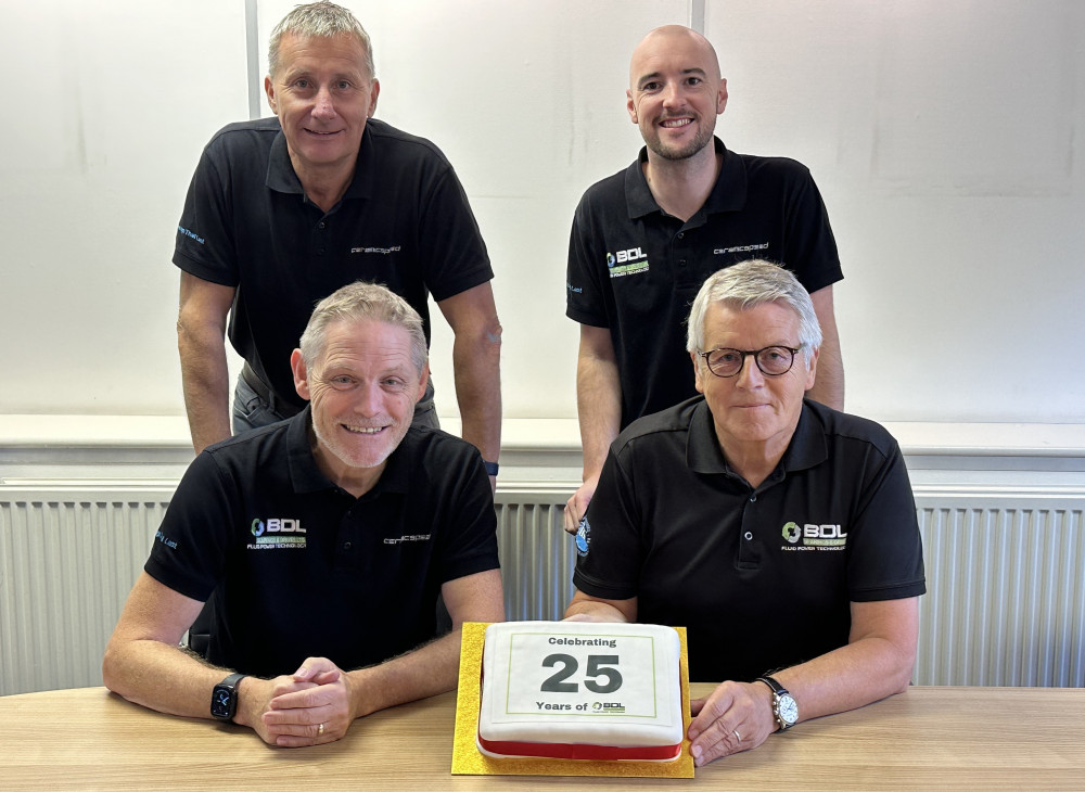 Bearings & Drives celebrates 25 Years. Top left to right: Steve Bacon, Ben Booth. Bottom left to right: John Middleton and William Simpson. (Photo: Zeus PR)